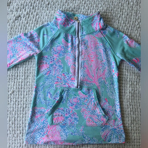 Lilly Pulitzer Tops - Lilly Pulitzer zip up pullover with front pocket. Mint green/vibrant pinks. XXS